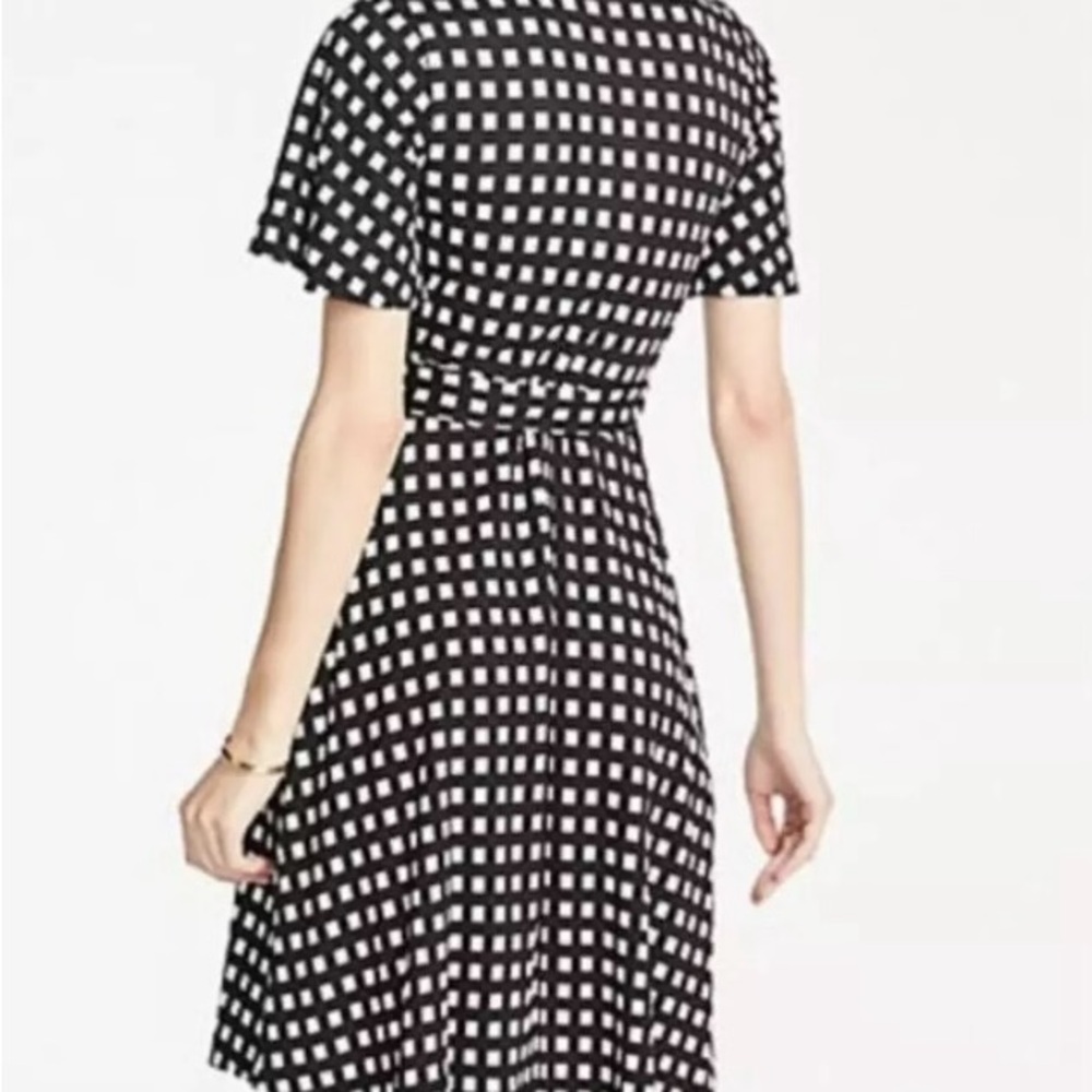 Ann Taylor Polka Square Plaid True Wrap Stretch Dress 10 Black/White Short Sleev - Picture 2 of 16